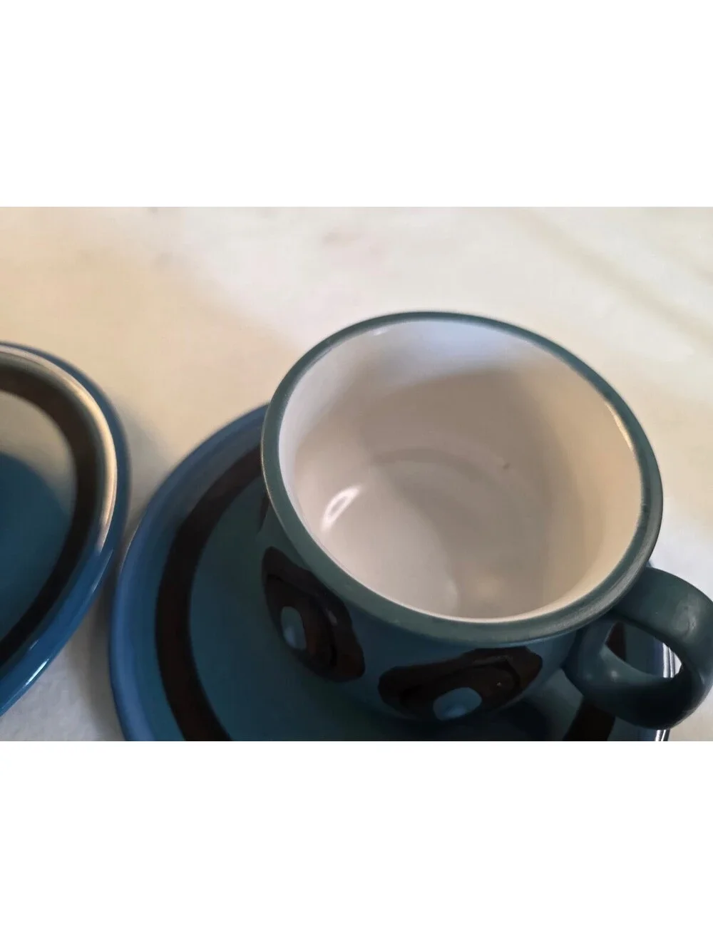 Vintage Jonas Roberts Stoneware Teal Blue Cup Saucer Set of 2 Mid Century